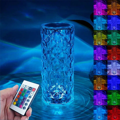 Veilleuse LED rechargeable RVB rose - Lampe en cristal à contrôle tactile 16 couleurs 
