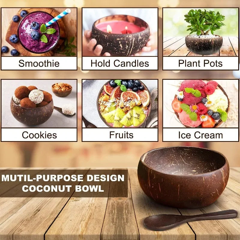 Dessert Fruit Salad Mixing Natural Coconut Bowls Kitchen Wooden Set