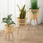 Bamboo Plant Stand with Handwoven Flower Pot