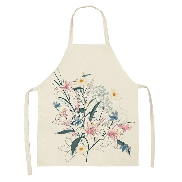 Leinenschürze mit Blumendruck für Damen