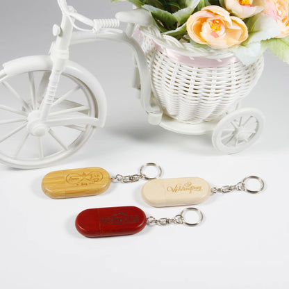 Wooden/Bamboo USB 2.0 Flash Drive with Keychain - 4GB to 128GB