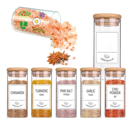 12-Piece Square Glass Spice Jars Set
