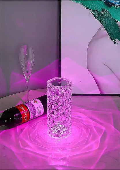 Veilleuse LED rechargeable RVB rose - Lampe en cristal à contrôle tactile 16 couleurs 