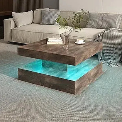 Coffee Table with Detachable Tray and Plug-in 16-color LED