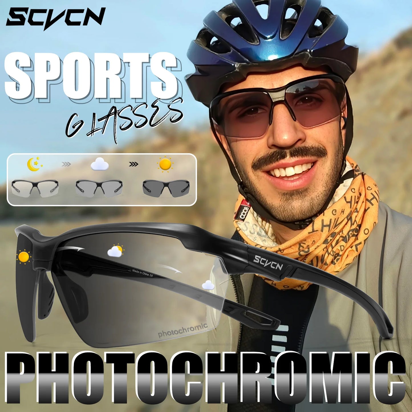 Lunettes de soleil photochromiques pour cyclisme UV400 Lunettes de sport de plein air Lunettes de course unisexes pour vélo de route VTT