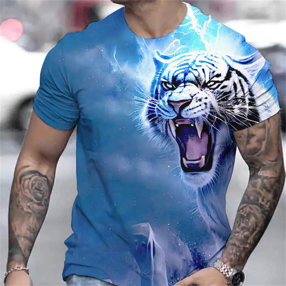 T-shirt d'été surdimensionné à imprimé tigre 3D pour hommes