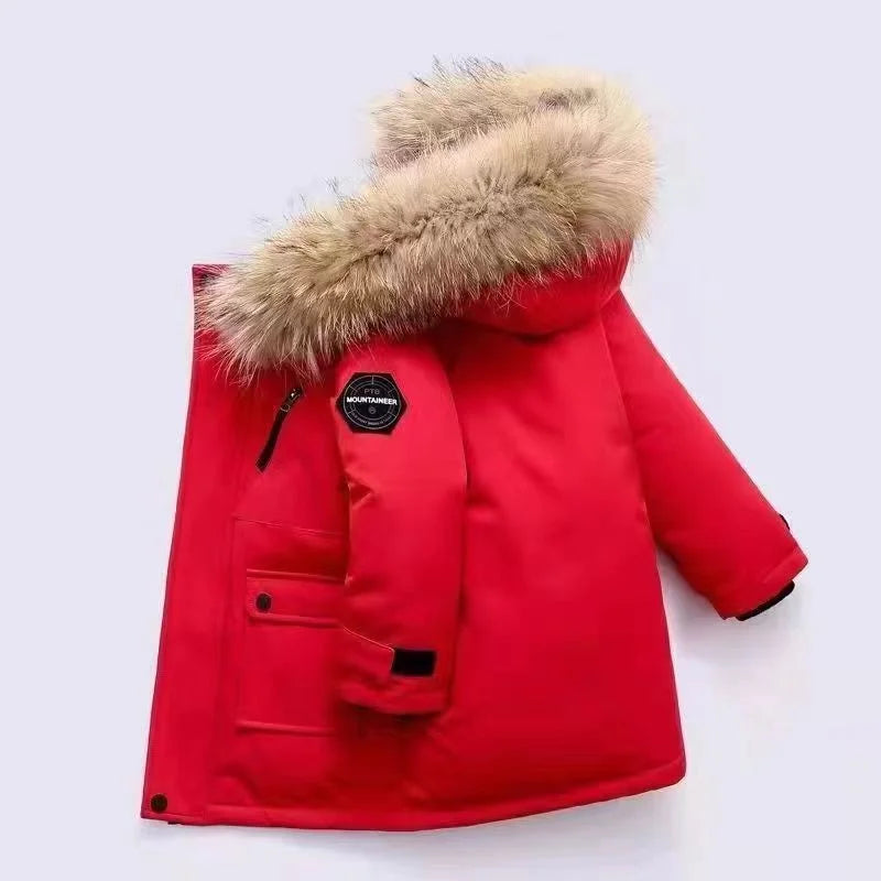 Kids' Fur Hooded Winter Jacket