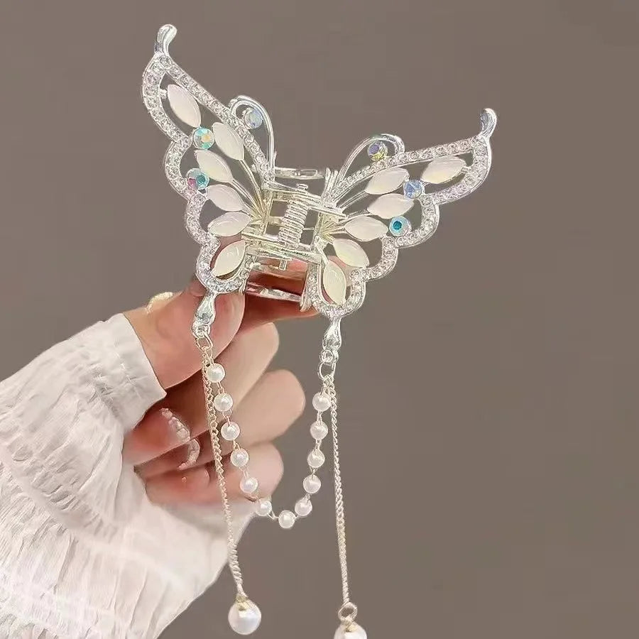Chic Butterfly Pearl Tassel Hair Clip
