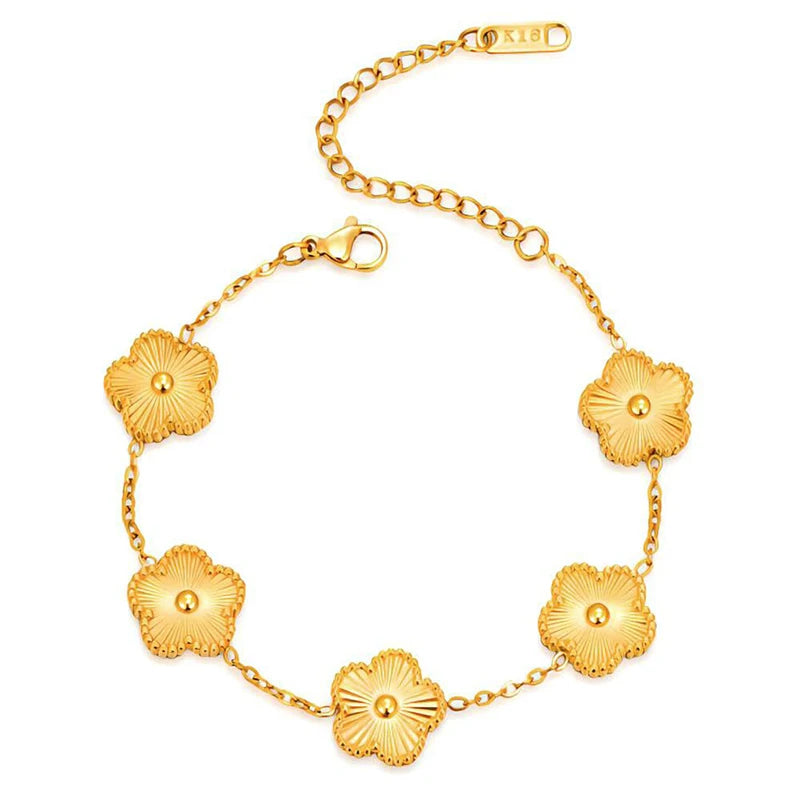 Collier Fleur Plaqué Or 14K - Pendentif Trèfle Double Face