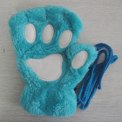 Cute Cat Paw Fingerless Plush Gloves - Warm & Fluffy