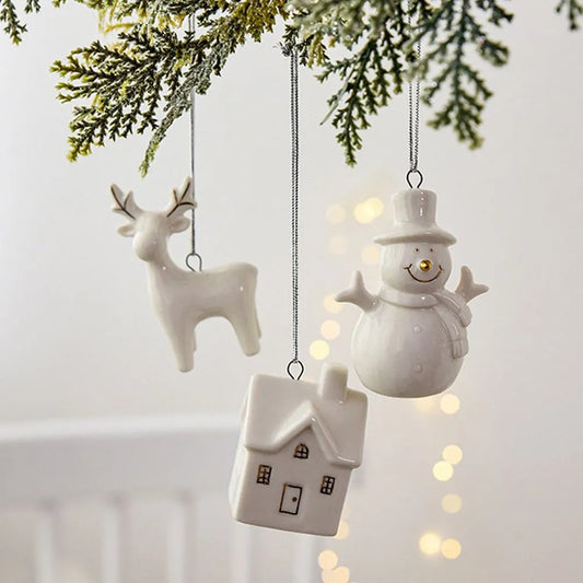 Pendentif maison de neige en céramique, charmante décoration d'arbre de noël
