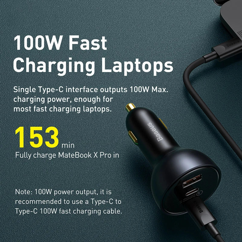 160W Car Charger with QC 5.0 Quick Charge - Dual USB Type C