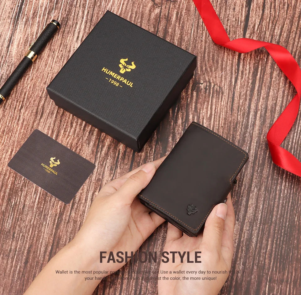 New Automatic Card Holder Genuine Leather Wallet