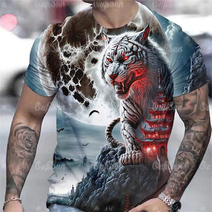 T-shirt d'été à imprimé tigre 3D pour hommes