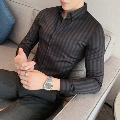 Chemise habillée à rayures verticales pour hommes, coupe slim