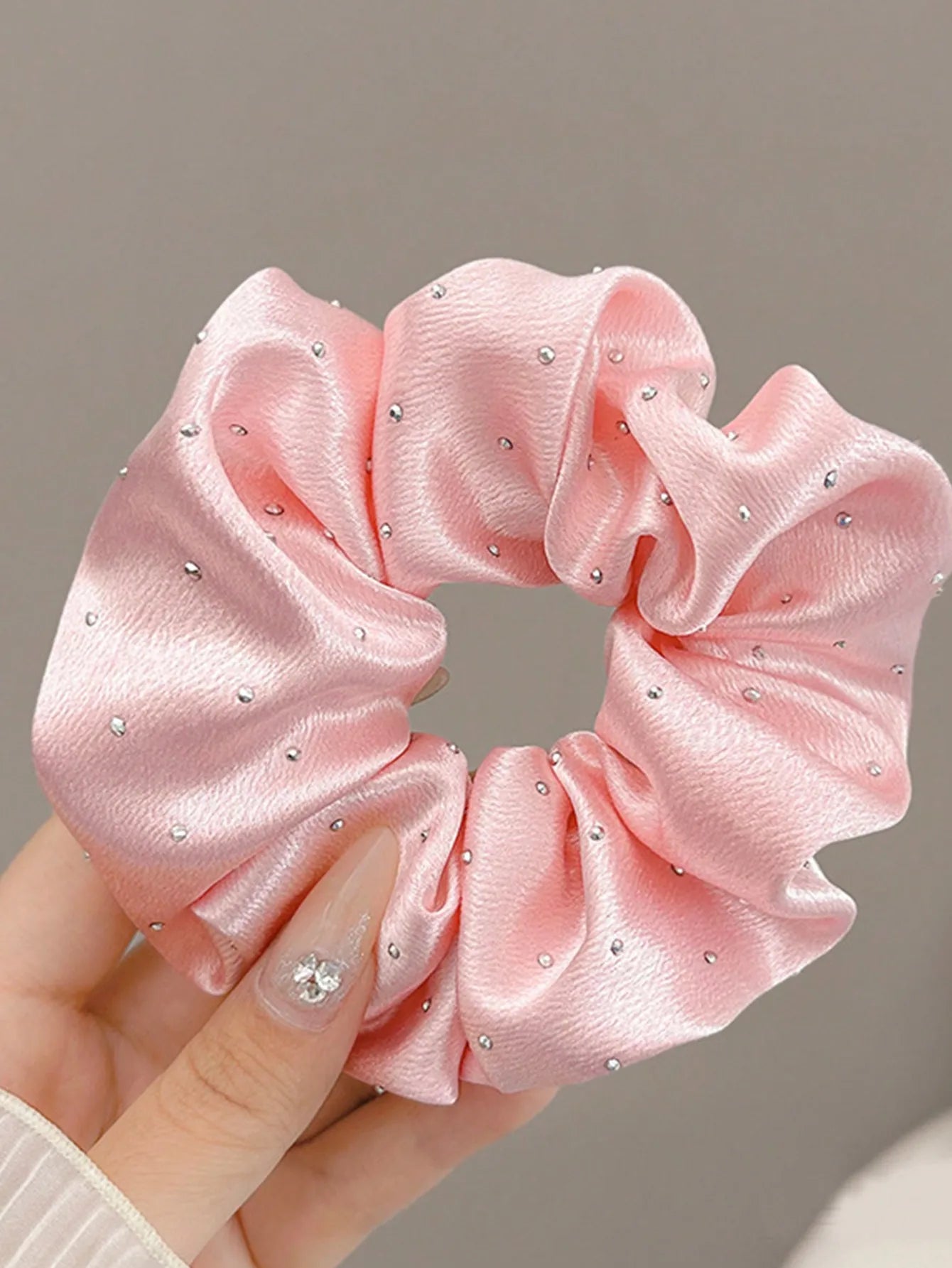 Haargummi aus Seidensatin mit Strasssteinen – Schwarzes elastisches Haargummi