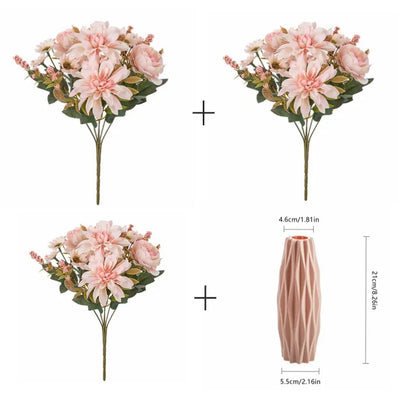 1PC Künstlicher Blumenstrauß aus Dahlien, Rosen und Gänseblümchen - Seidenblumen