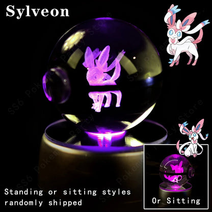 Pokemon Crystal Ball Night Light 3D Pikachu Gengar Mew Mewtwo Lamp Base Pokeball Glass Ball Figure