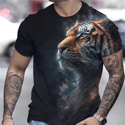 T-shirt d'été à imprimé tigre 3D pour hommes