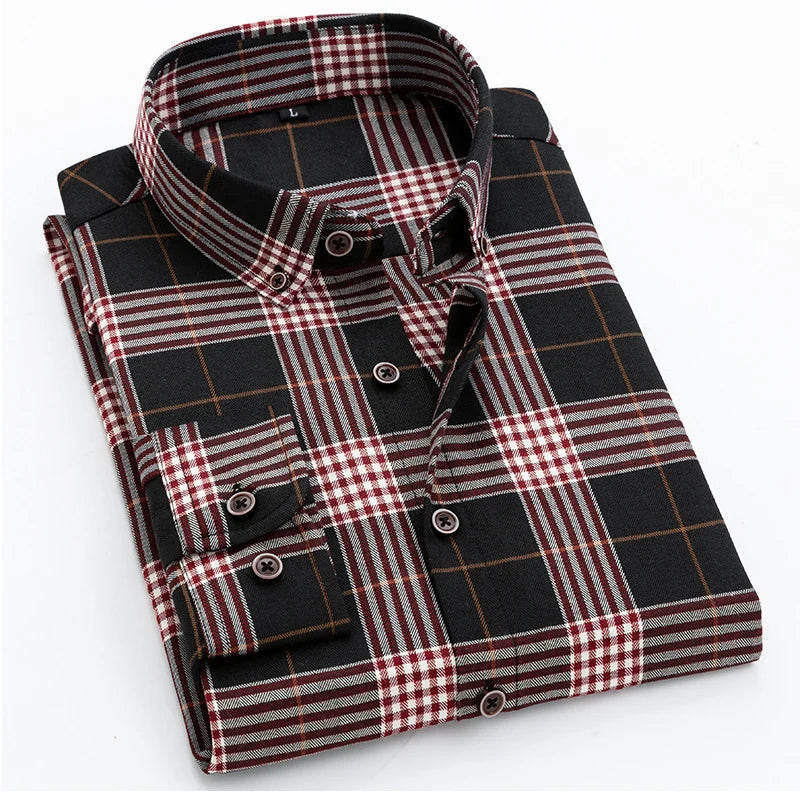 Men's Slim-Fit Long Sleeve Plaid Shirt