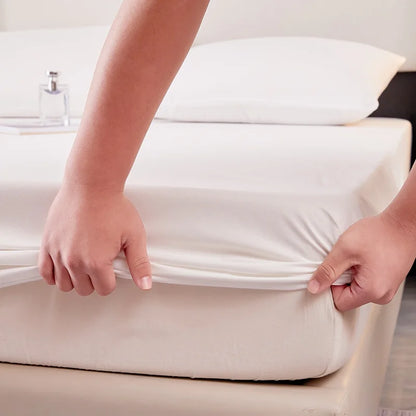Waterproof Soft Skin Frosting Solid Color Mattress Cover Sheet – Bed Cap Dust Cover with Pillow Case & Pillow Core