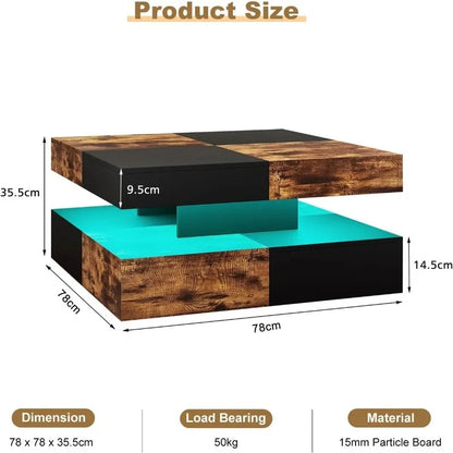Coffee Table with Detachable Tray and Plug-in 16-color LED
