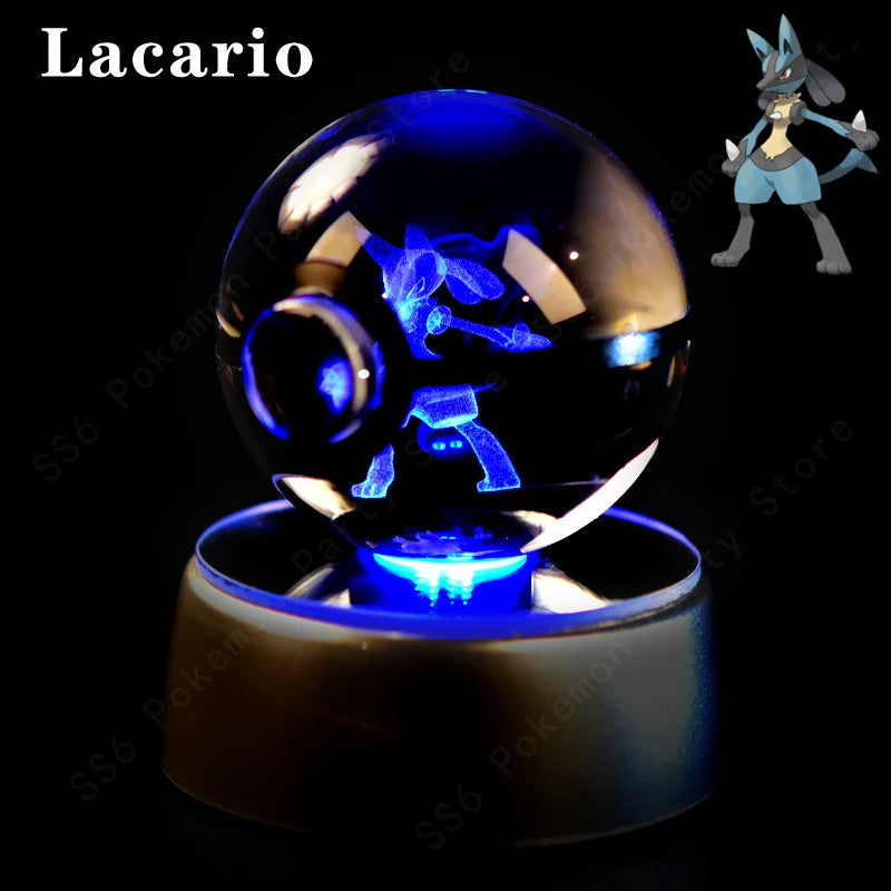 Pokemon Crystal Ball Night Light 3D Pikachu Gengar Mew Mewtwo Lamp Base Pokeball Glass Ball Figure