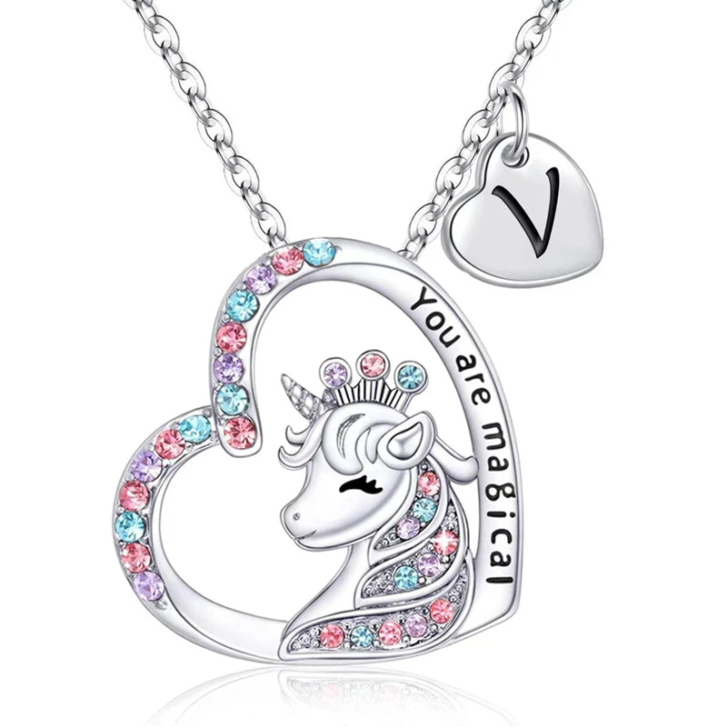 Collier Initiale Licorne Magique - Pendentif Cheval Charm