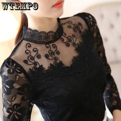 Lace Slim-Fit Turtleneck Knitted Top for Women