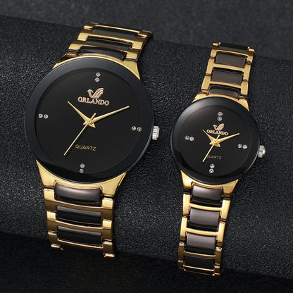 Ensemble de montres pour couple 2 pièces - Montres à quartz analogiques avec bracelet en acier inoxydable pour hommes et femmes