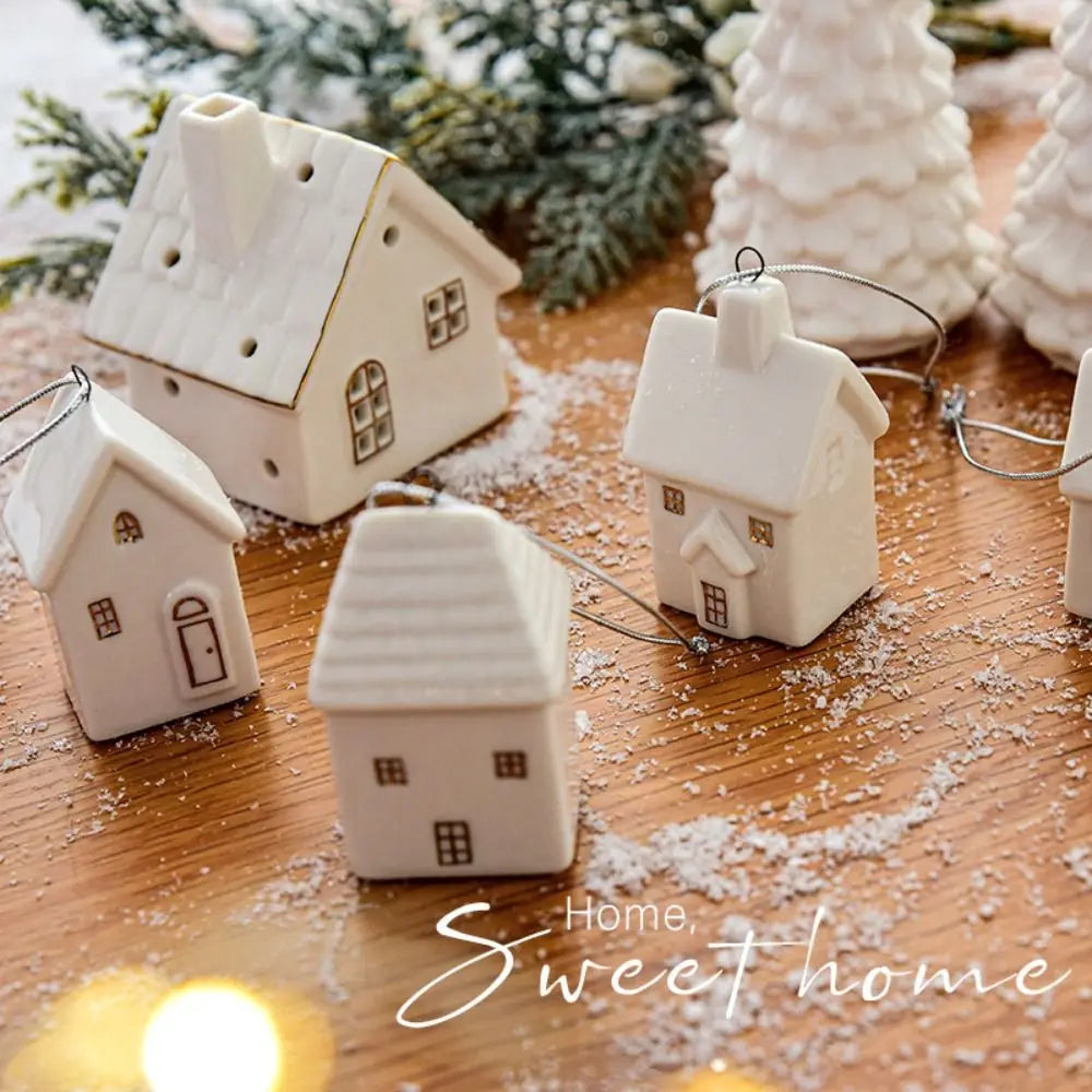 Ceramic Snow House Pendant Charming Christmas Tree Decoration