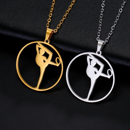 Gold Gymnast Girl Pendant Necklace