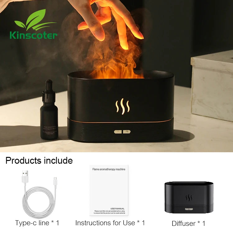 Ultrasonic Cool Mist Diffuser - LED Flame Lamp & Essential Oil Humidifier