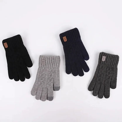 Men's Winter Touchscreen Gloves - Warm Fleece-Lined Wool Knit