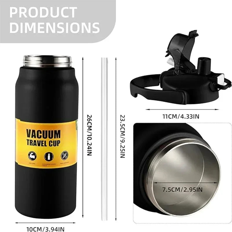 Thermos portable en acier inoxydable 304 avec paille – Bouteille isotherme de voyage