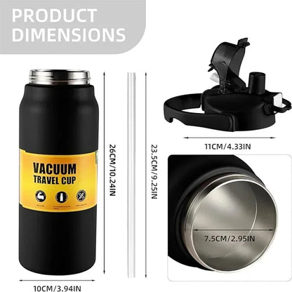 Thermos portable en acier inoxydable 304 avec paille – Bouteille isotherme de voyage