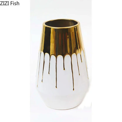 Gold/Silver-Plated Porcelain Potted Ceramic Vase