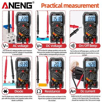 SZ06 Digital Multimeter - AC/DC Voltage, Ammeter, 600V Voltmeter, LCD Backlight