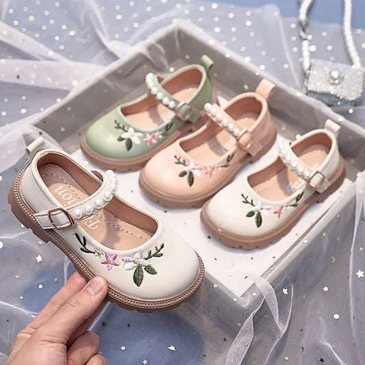 Baby-Mädchen-Blumen-Lederschuhe