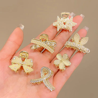 Pearl Shell Hair Claw: Vintage Gold Clip