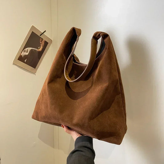 Large Suede Shoulder Bag for Women - Casual Commuter