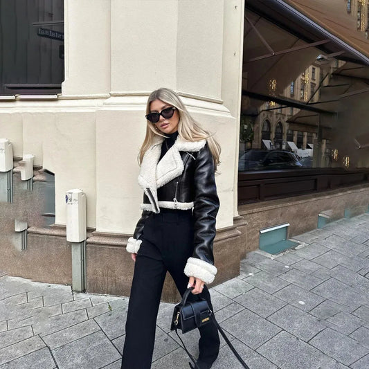 Veste à manches longues avec col à revers et fermeture éclair sur le devant pour femme