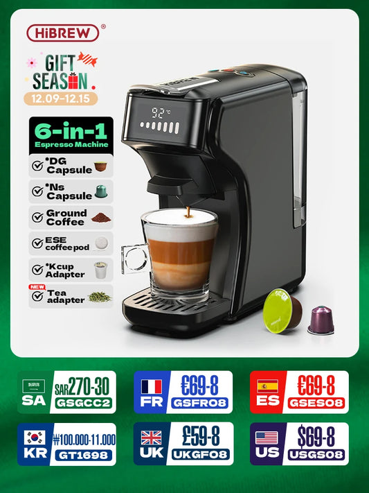 6-in-1 Kapsel-Kaffeemaschine Espresso Cappuccino Maker 