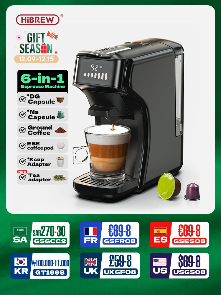 6-in-1 Kapsel-Kaffeemaschine Espresso Cappuccino Maker