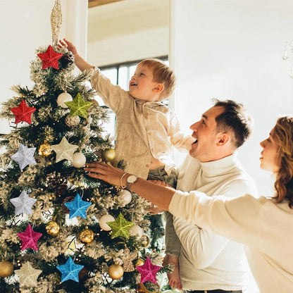 Gold Glitter Star Ornaments for Christmas Tree