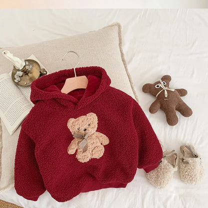 Red Rose Fuzzy Fleece Hoodies for Kid Girls