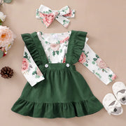 Floral Romper & Suspender Skirt Set for Newborn Girls