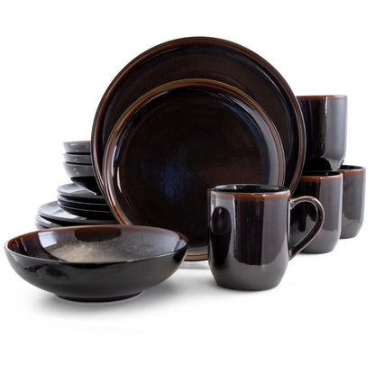 Metallic Black Stoneware Dinnerware Set