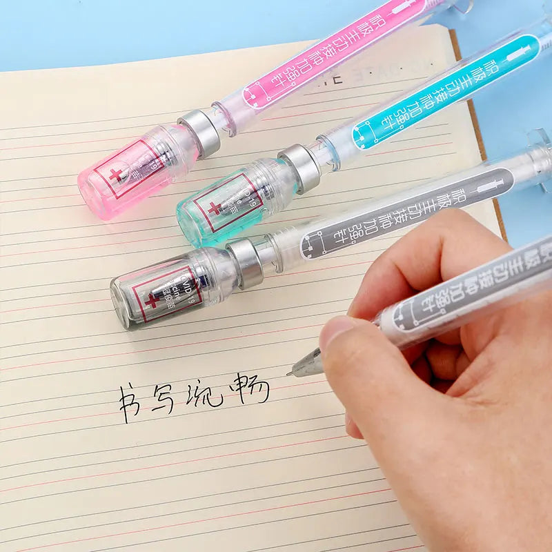 Simulation Syringe Gel Pen - Black Signature Pen with Vaccine Design