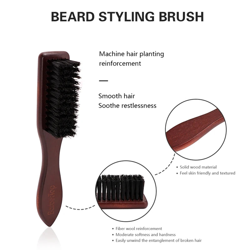 Brosse à barbe avec manche en bois – Outil de plumeau pour barbier.